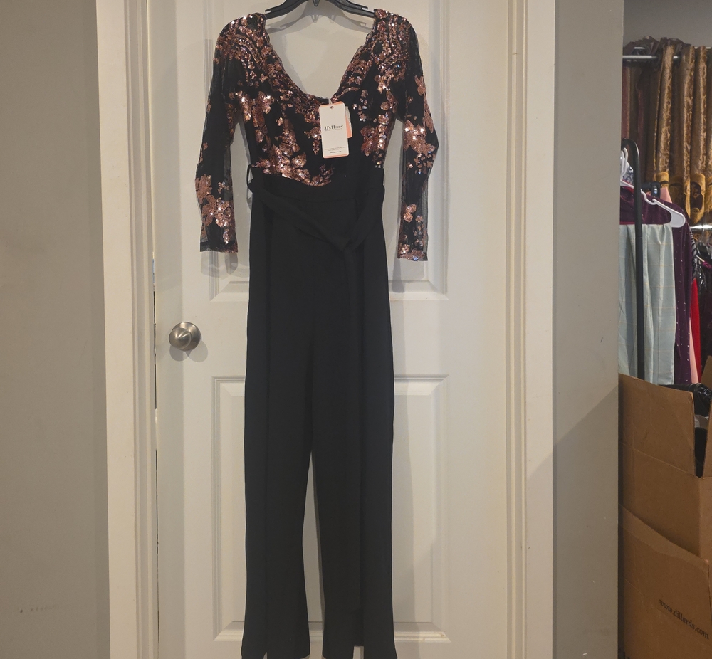 JJs House Black Jumpsuit with Rose Gold Sequin Bodice